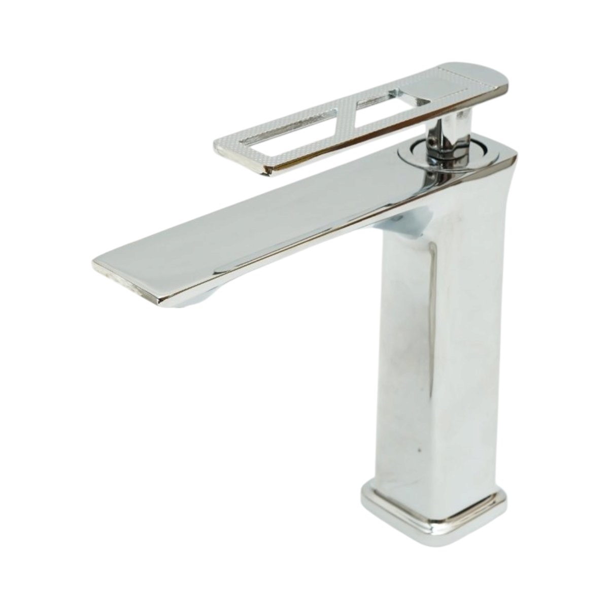 Casa si Bricolaj - Baterie lavoar baie inalta patrata, monocomanda, crom lucios, aliaj zinc, furtunuri incluse