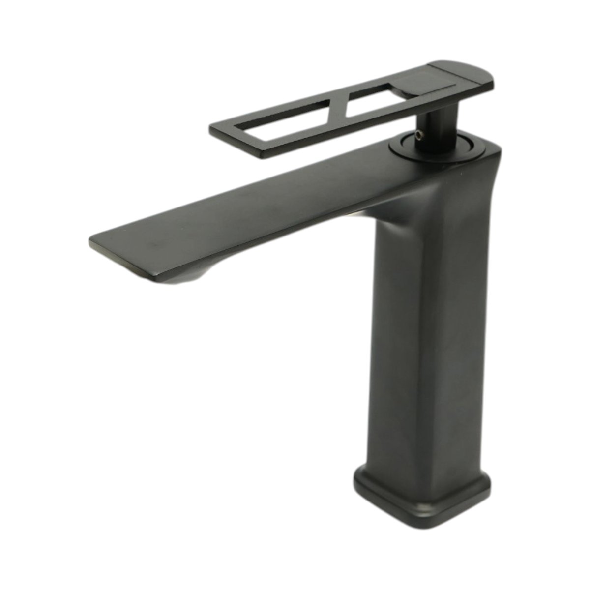 Casa si Bricolaj - Baterie lavoar baie inalta patrata, monocomanda, negru mat, aliaj zinc, furtunuri incluse