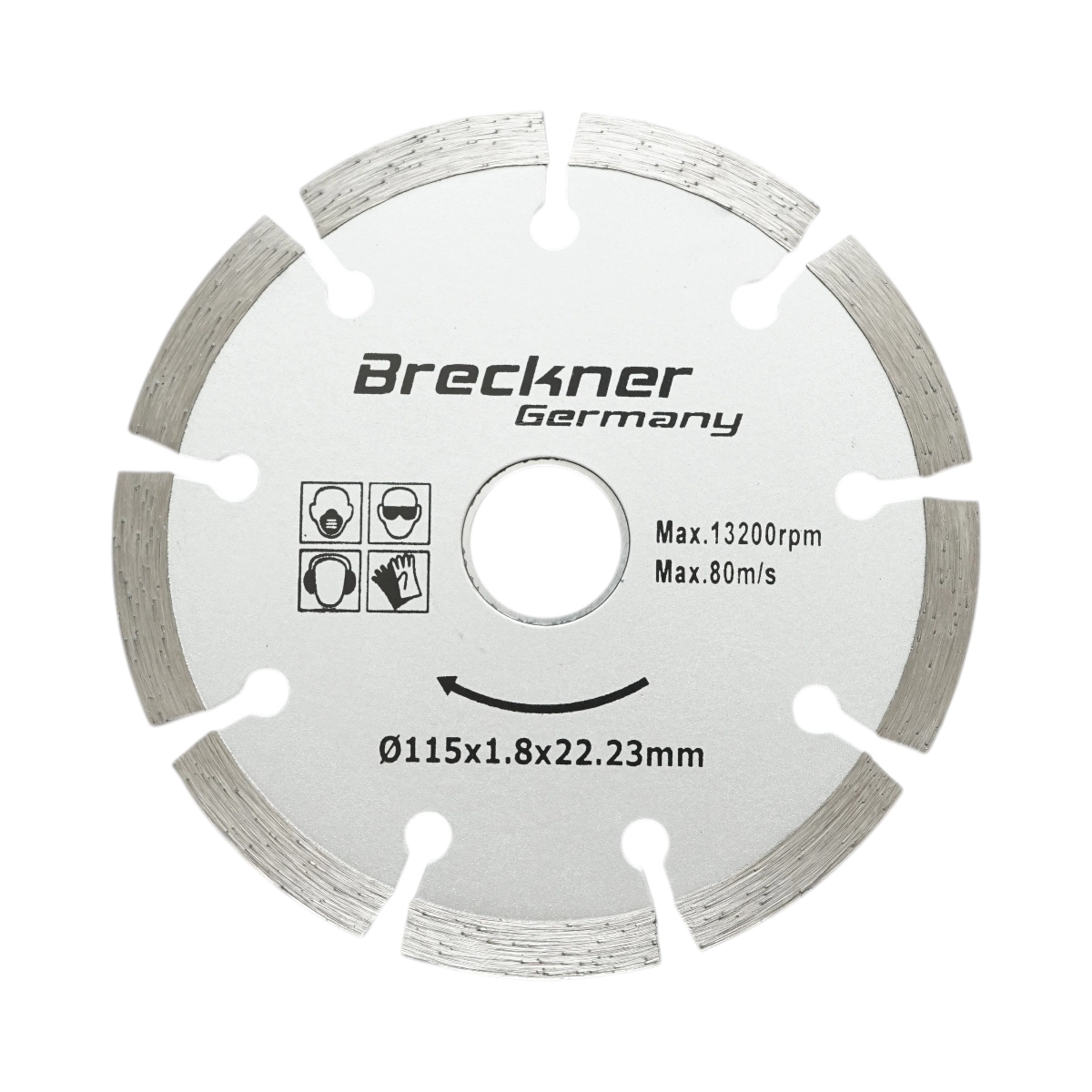Accesorii taiere, polizare si slefuire - Disc diamantat segmentat 115x1.8x22.23mm, taiere uscata pentru beton, piatra, caramida Breckner Germany