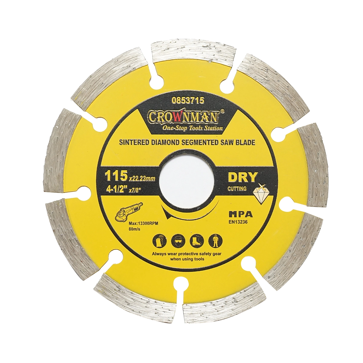 Accesorii taiere, polizare si slefuire - Disc diamantat segmentat 115x22.23mm, viteza max. 13300rpm, taiere uscata pentru beton, piatra, granit, marmura Crownman