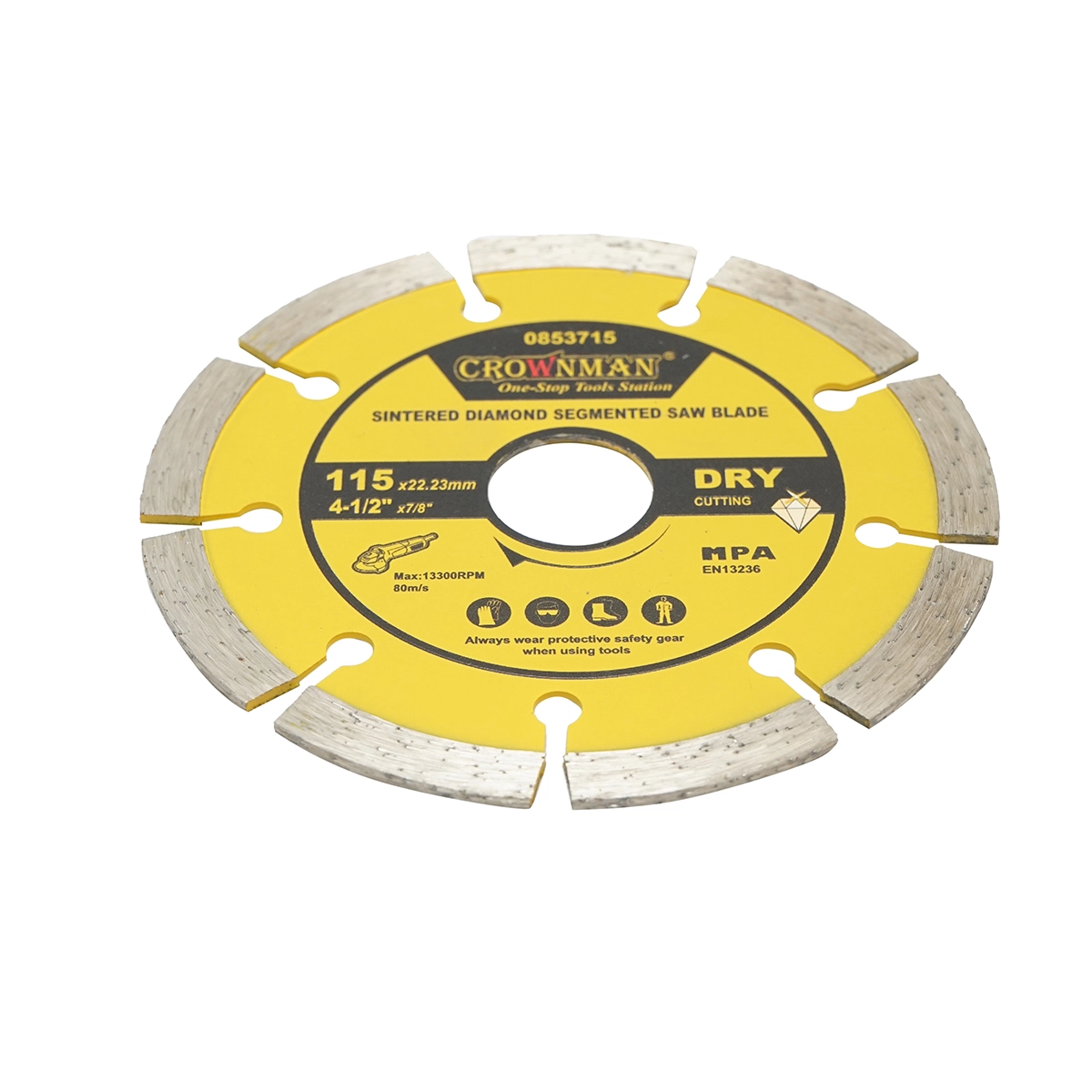 Disc diamantat segmentat 115x22.23mm, viteza max. 13300rpm, taiere uscata pentru beton, piatra, granit, marmura Crownman [2]