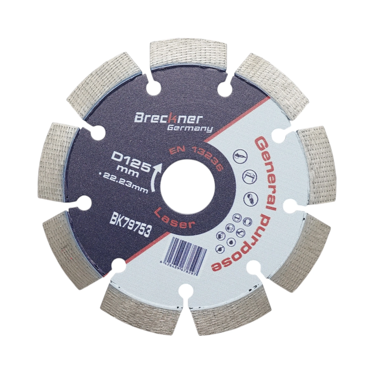 Accesorii taiere, polizare si slefuire - Disc diamantat segmentat 125x22.23mm, segment 12mm pentru beton, pavele, mozaic, boltari, caramida Breckner Germany