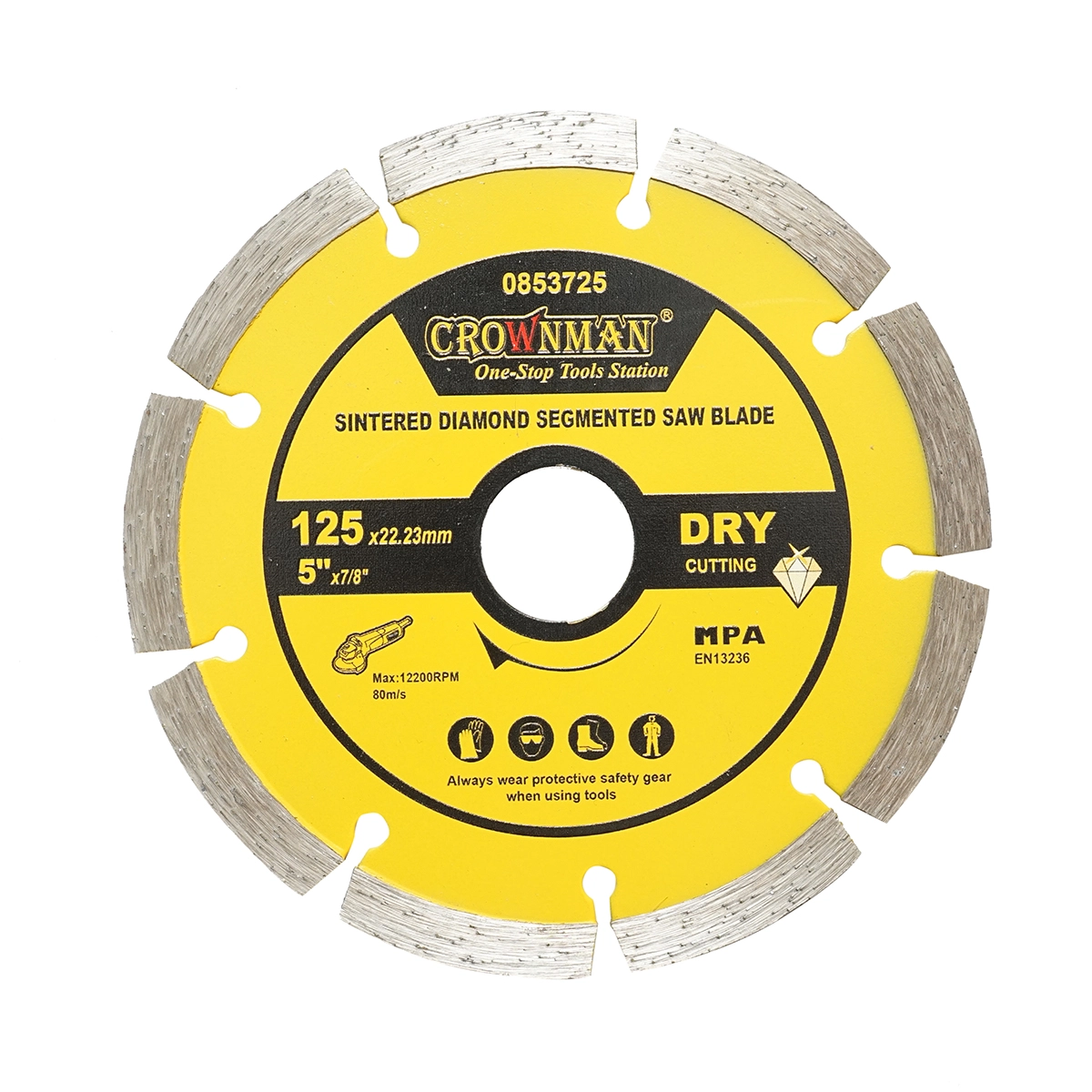 Accesorii taiere, polizare si slefuire - Disc diamantat segmentat 125x22.23mm, taiere uscata pentru beton, piatra, granit, marmura Crownman