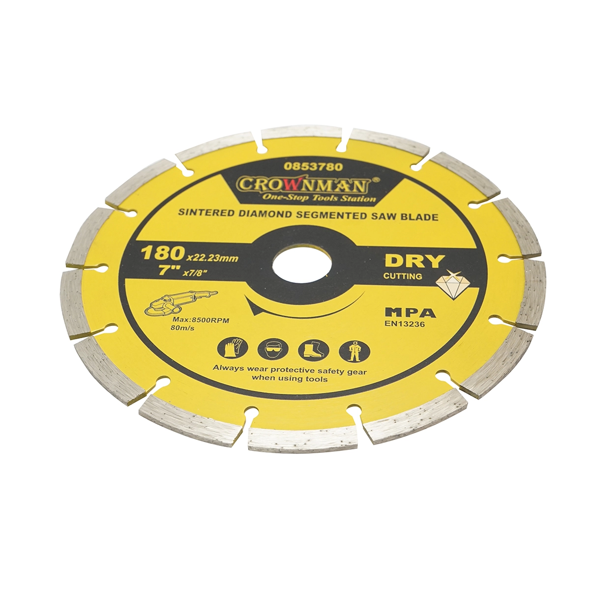 Disc diamantat segmentat 180x22.23mm, viteza max. 8500rpm, taiere uscata pentru beton, piatra, granit, marmura Crownman [2]
