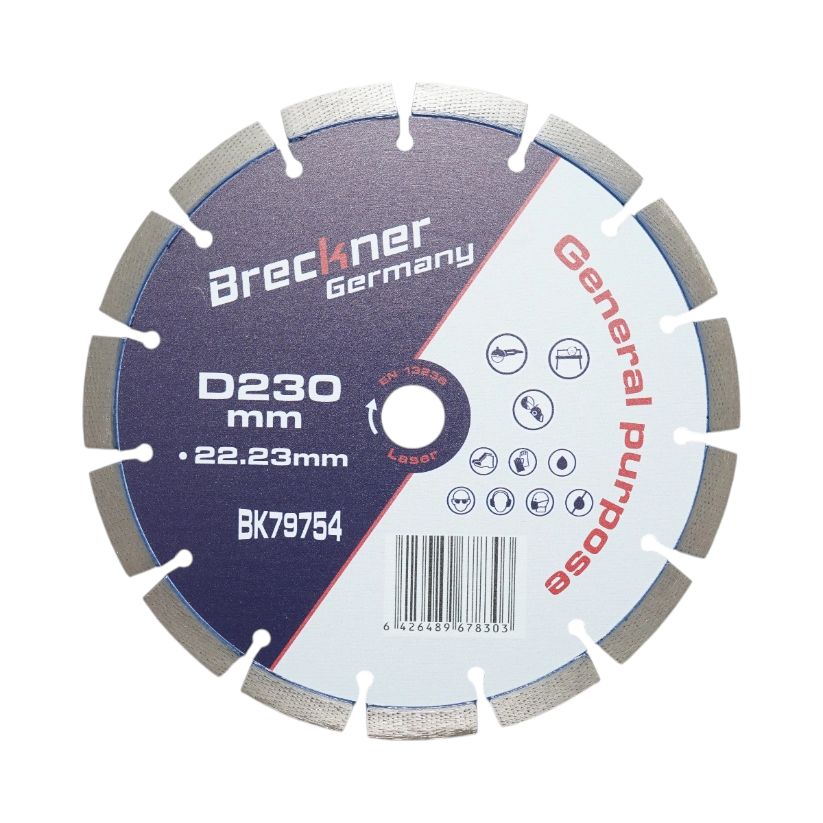 Accesorii taiere, polizare si slefuire - Disc diamantat segmentat 230x22.23mm, segment 12mm pentru beton, pavele, mozaic, boltari, caramida Breckner Germany