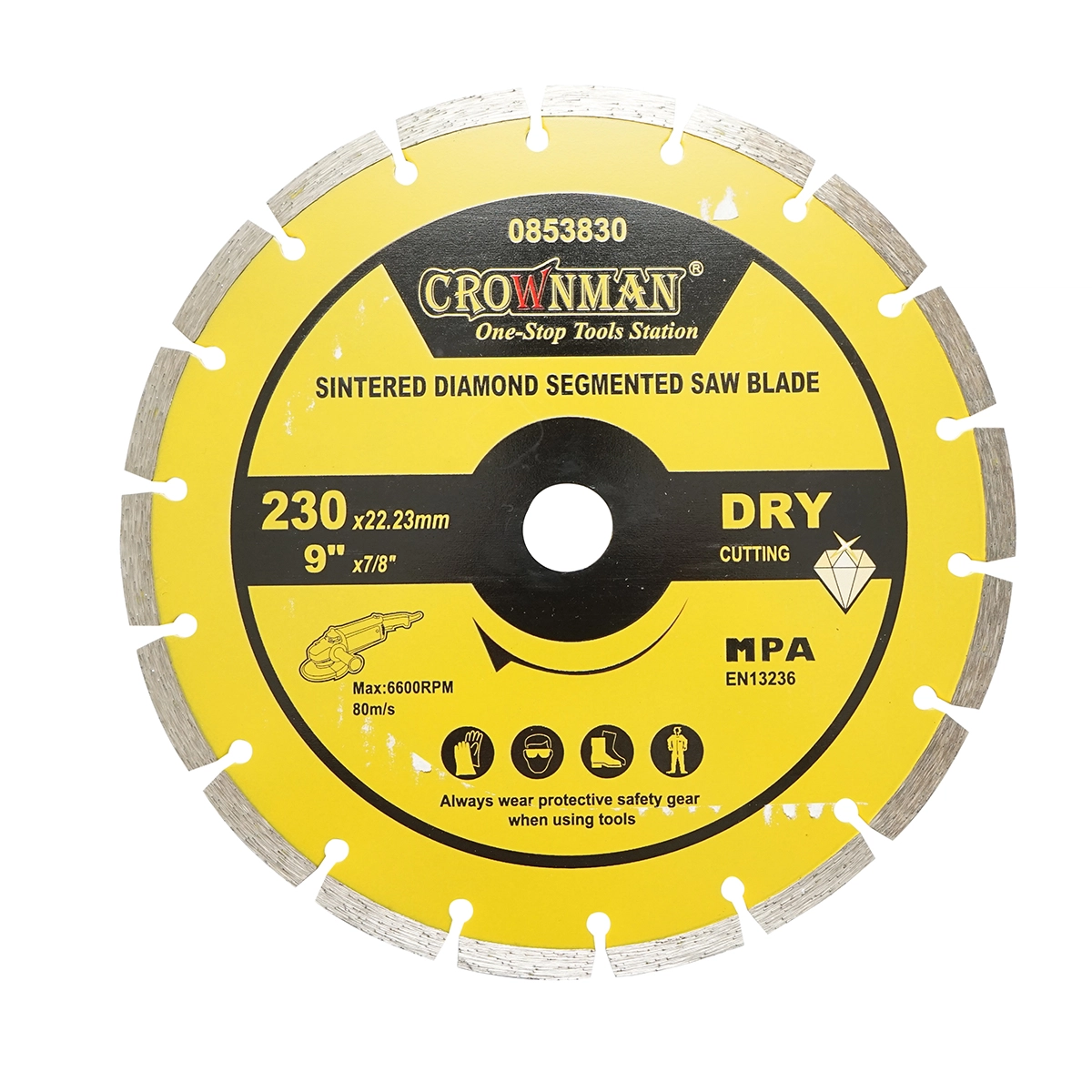 Accesorii taiere, polizare si slefuire - Disc diamantat segmentat 230x22.23mm, taiere uscata pentru beton, piatra, granit, marmura Crownman
