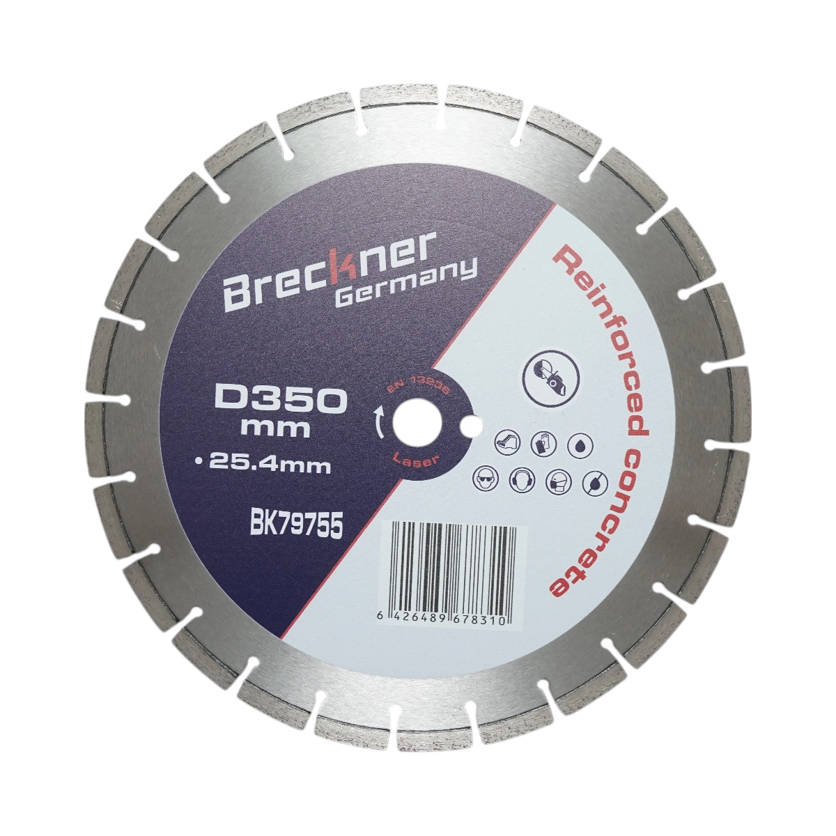 Accesorii taiere, polizare si slefuire - Disc diamantat segmentat 350x25.4mm, segment 10mm pentru beton armat, pavele, boltari, piatra dura Breckner Germany