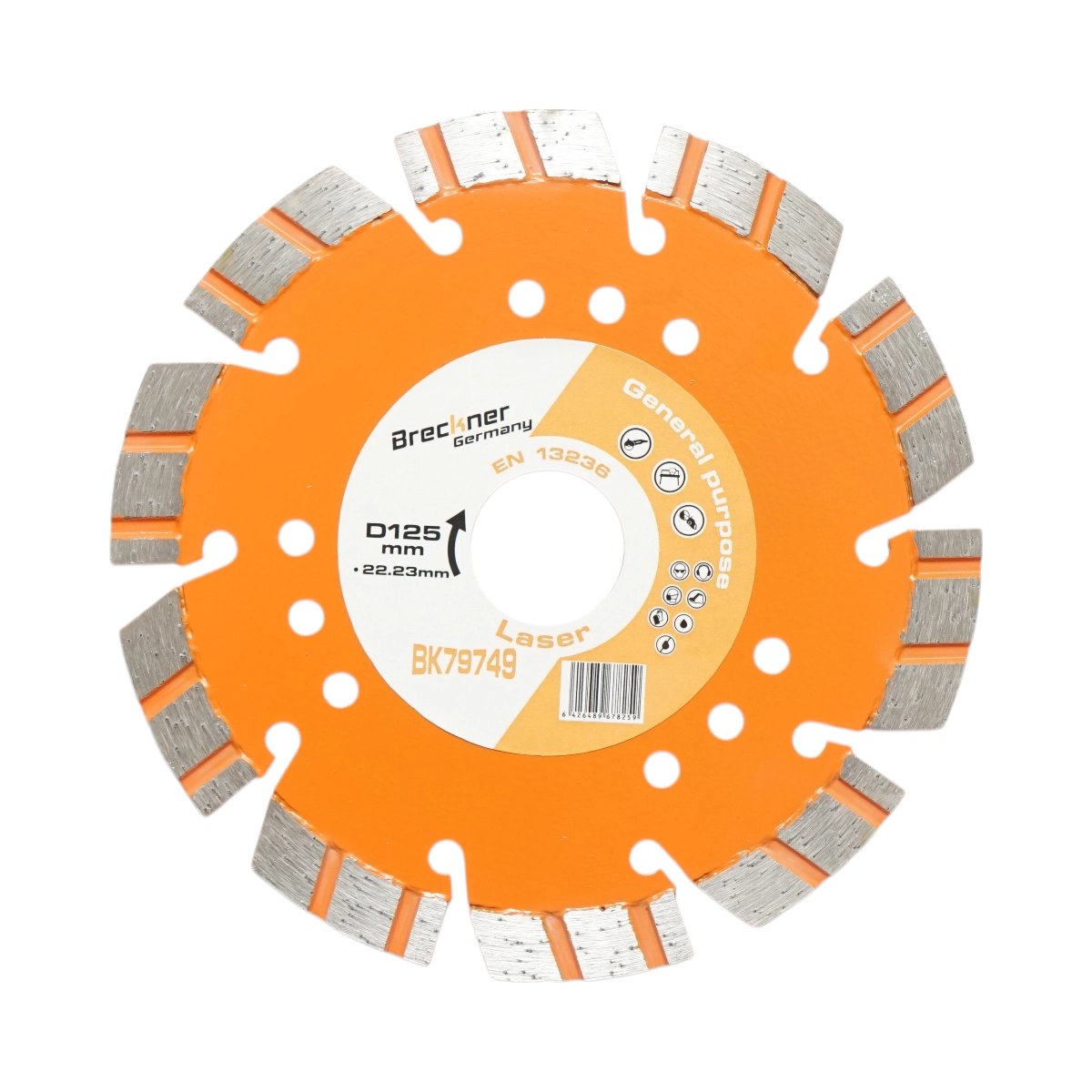 Accesorii taiere, polizare si slefuire - Disc diamantat turbo segmentat 125x22.23mm, segment 10mm pentru taiere beton armat, piatra dura, pavele, boltari Breckner Germany