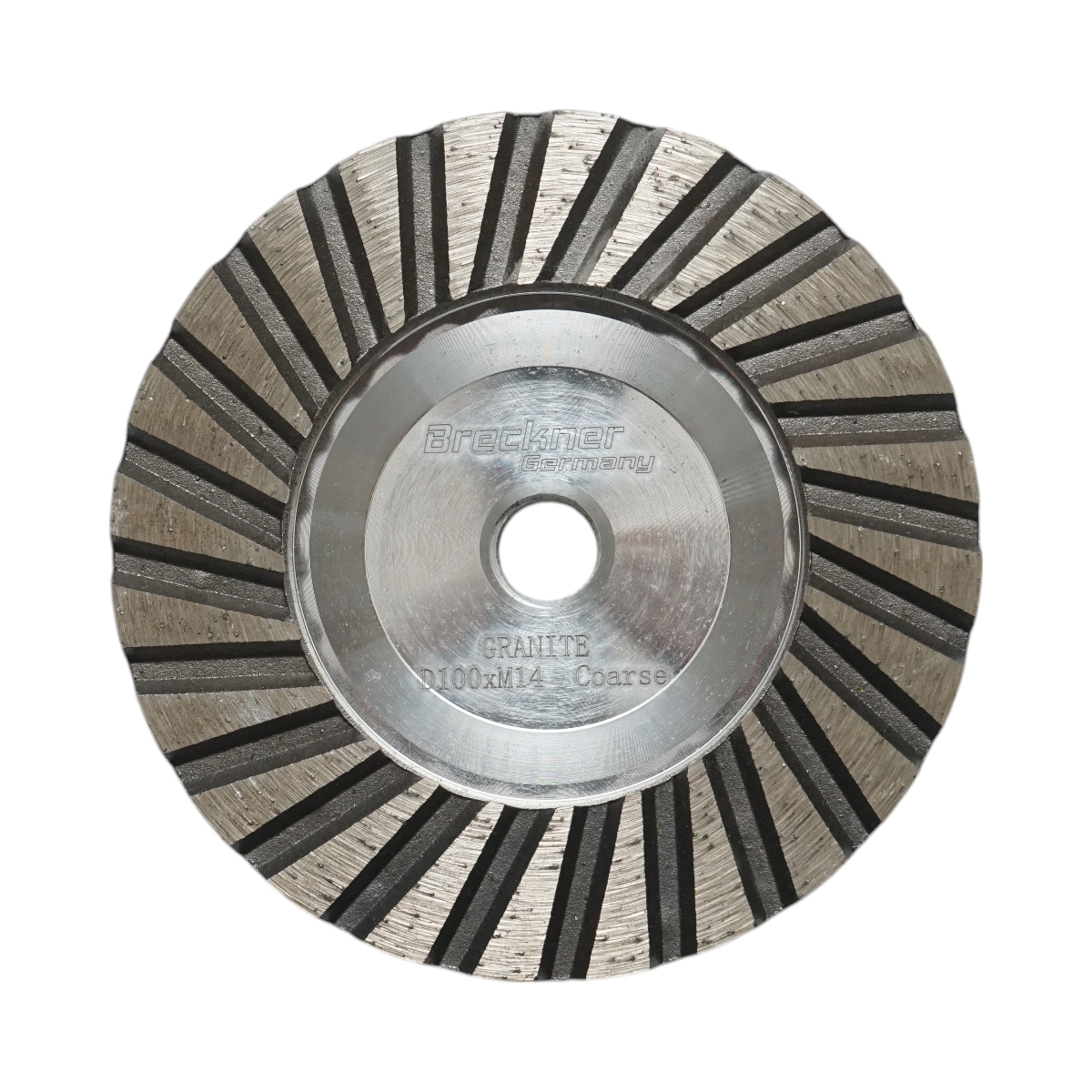 Accesorii taiere, polizare si slefuire - Disc diamantat turbo segmentat tip cupa 100mm, filet M14, grosier din aluminiu pentru slefuire granit Breckner Germany