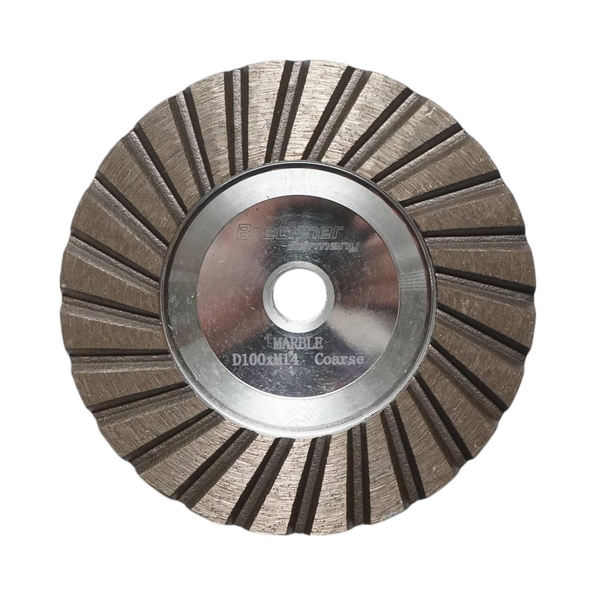 Accesorii taiere, polizare si slefuire - Disc diamantat turbo segmentat tip cupa 100mm, filet M14, grosier din aluminiu pentru slefuire marmura Breckner Germany