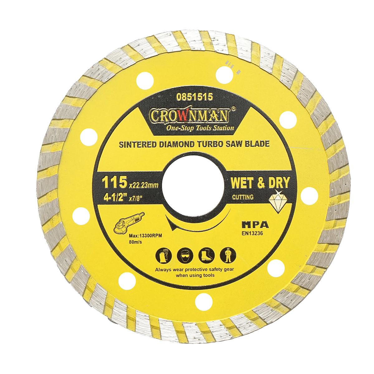 Accesorii taiere, polizare si slefuire - Disc diamantat turbo sinterizat 115x22.23mm, taiere umeda/uscata pentru piatra, gresie, ceramica, marmura Crownman