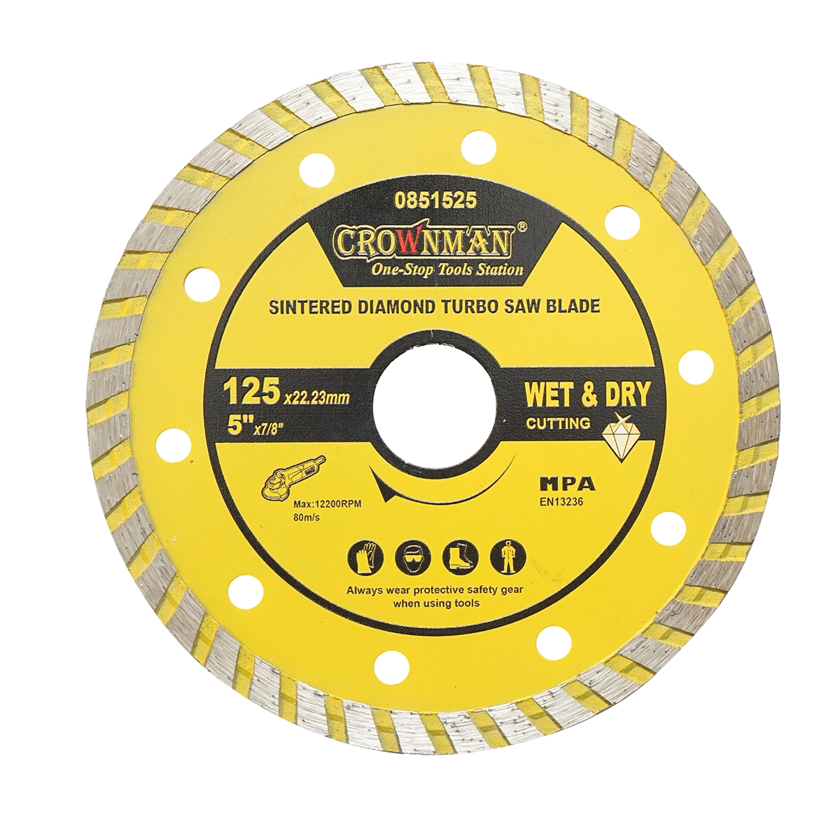Accesorii taiere, polizare si slefuire - Disc diamantat turbo sinterizat 125x22.23mm, taiere umeda/uscata pentru piatra, gresie, ceramica, marmura Crownman