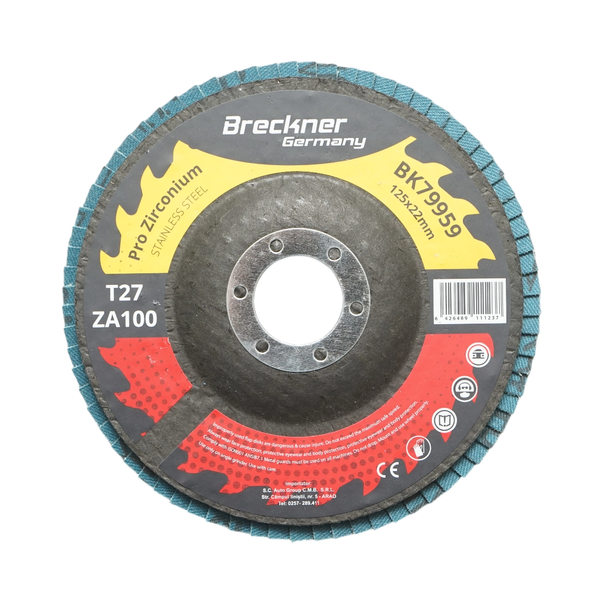 Accesorii taiere, polizare si slefuire - Disc lamelar abraziv cu zirconiu 125x22mm T27 ZA100 pentru slefuire, polizare metal si inox Breckner Germany