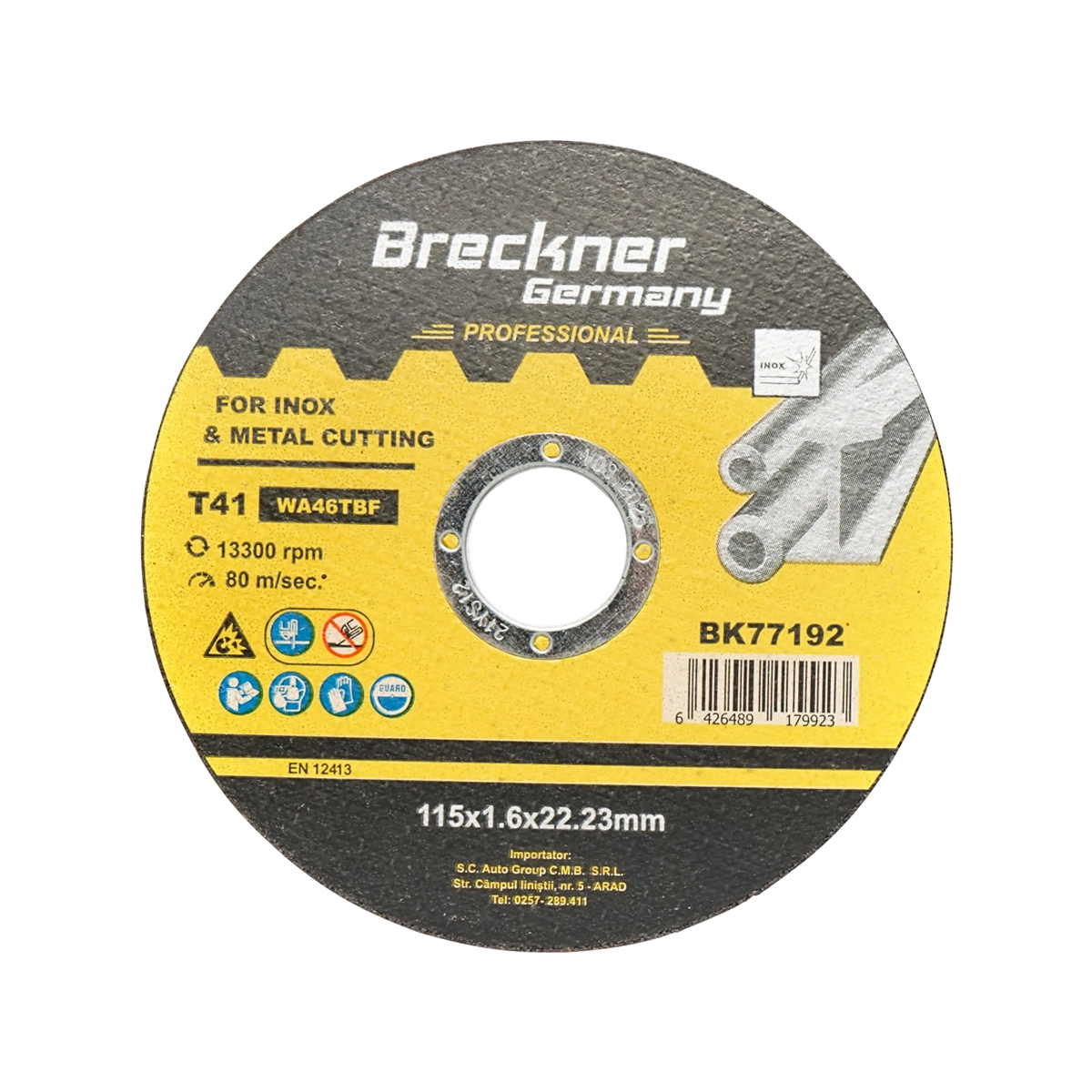 Accesorii taiere, polizare si slefuire - Panza disc flex pentru taiat si polizat inox T41 115x1.6x22mm Breckner Germany