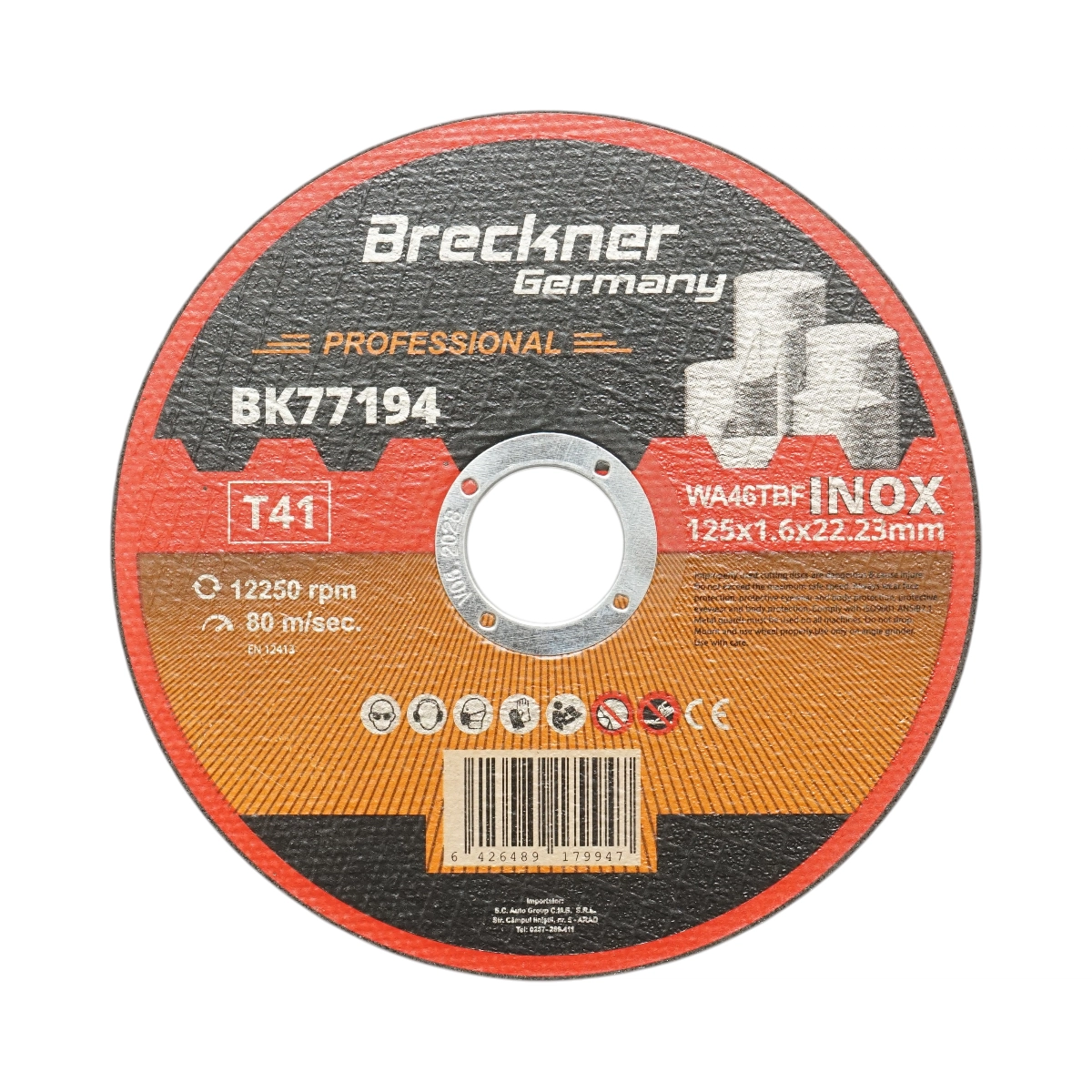 Accesorii taiere, polizare si slefuire - Panza disc flex pentru taiat si polizat inox T41 125x1.6x22mm Breckner Germany