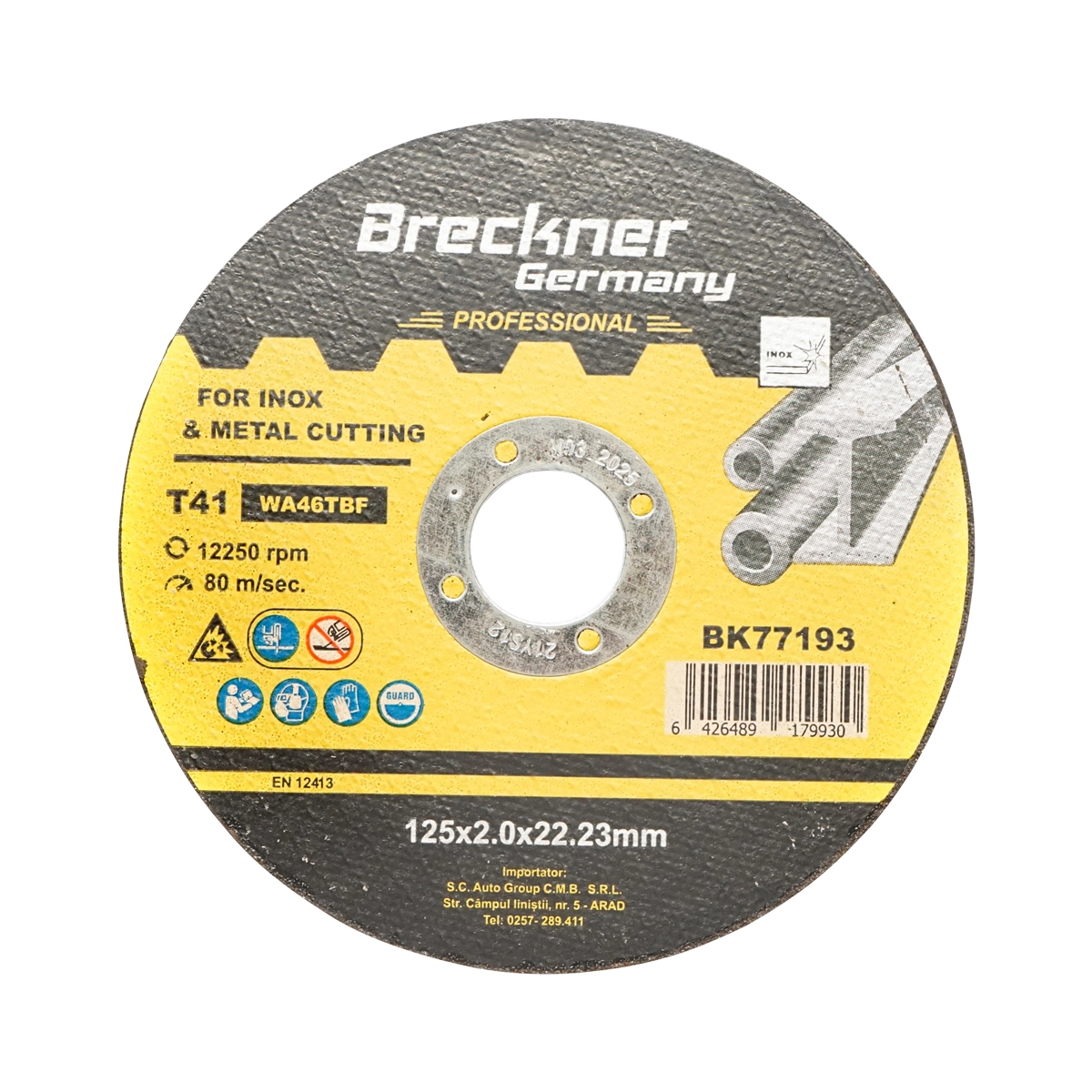 Accesorii taiere, polizare si slefuire - Panza disc flex pentru taiat si polizat inox T41 125x2.0x22mm Breckner Germany