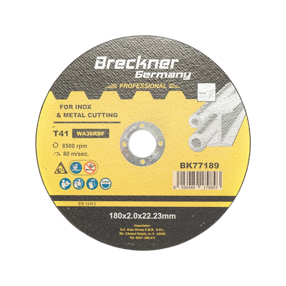 Accesorii taiere, polizare si slefuire - Panza disc flex pentru taiat si polizat inox T41 180x2.0x22mm Breckner Germany