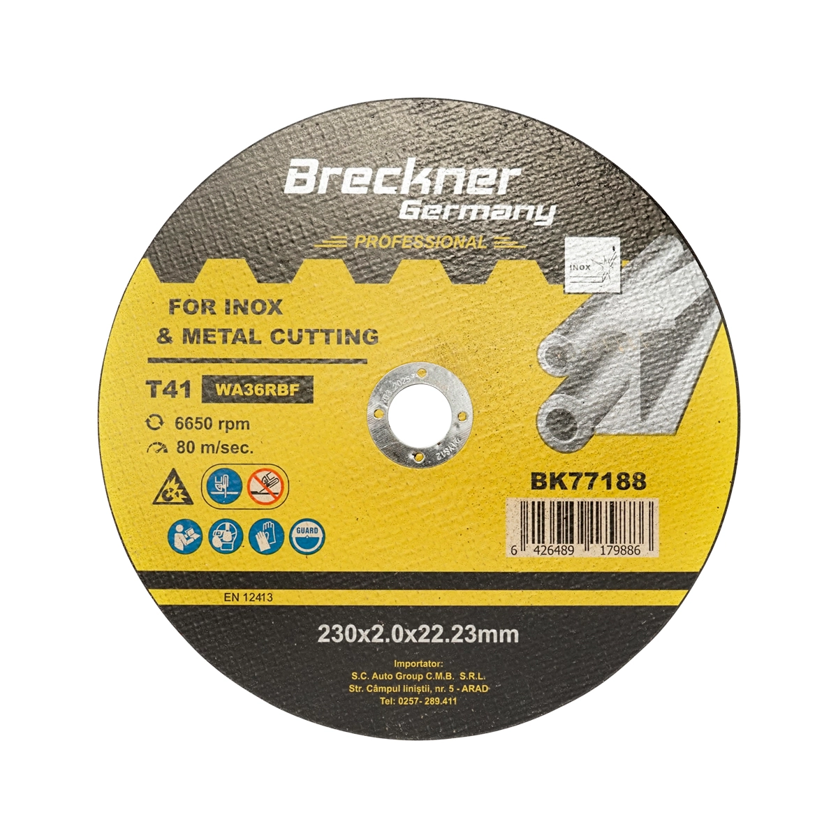 Accesorii taiere, polizare si slefuire - Panza disc flex pentru taiat si polizat inox T41 230x2.0x22mm Breckner Germany