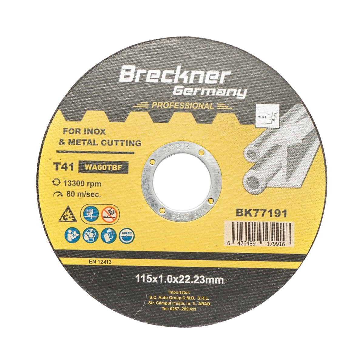 Accesorii taiere, polizare si slefuire - Panza disc flex pentru taiere inox T41 115x1.0x22mm Breckner Germany