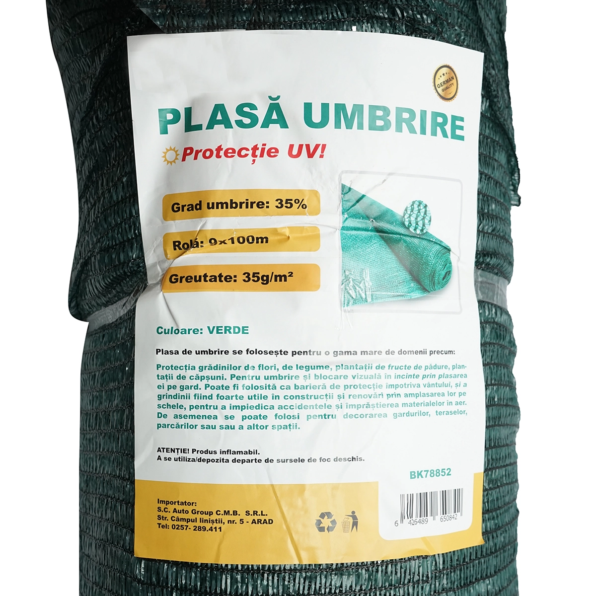 Plasa umbrire 35% latime 9M si lungime 100M verde din polietilena cu protectie UV [2]