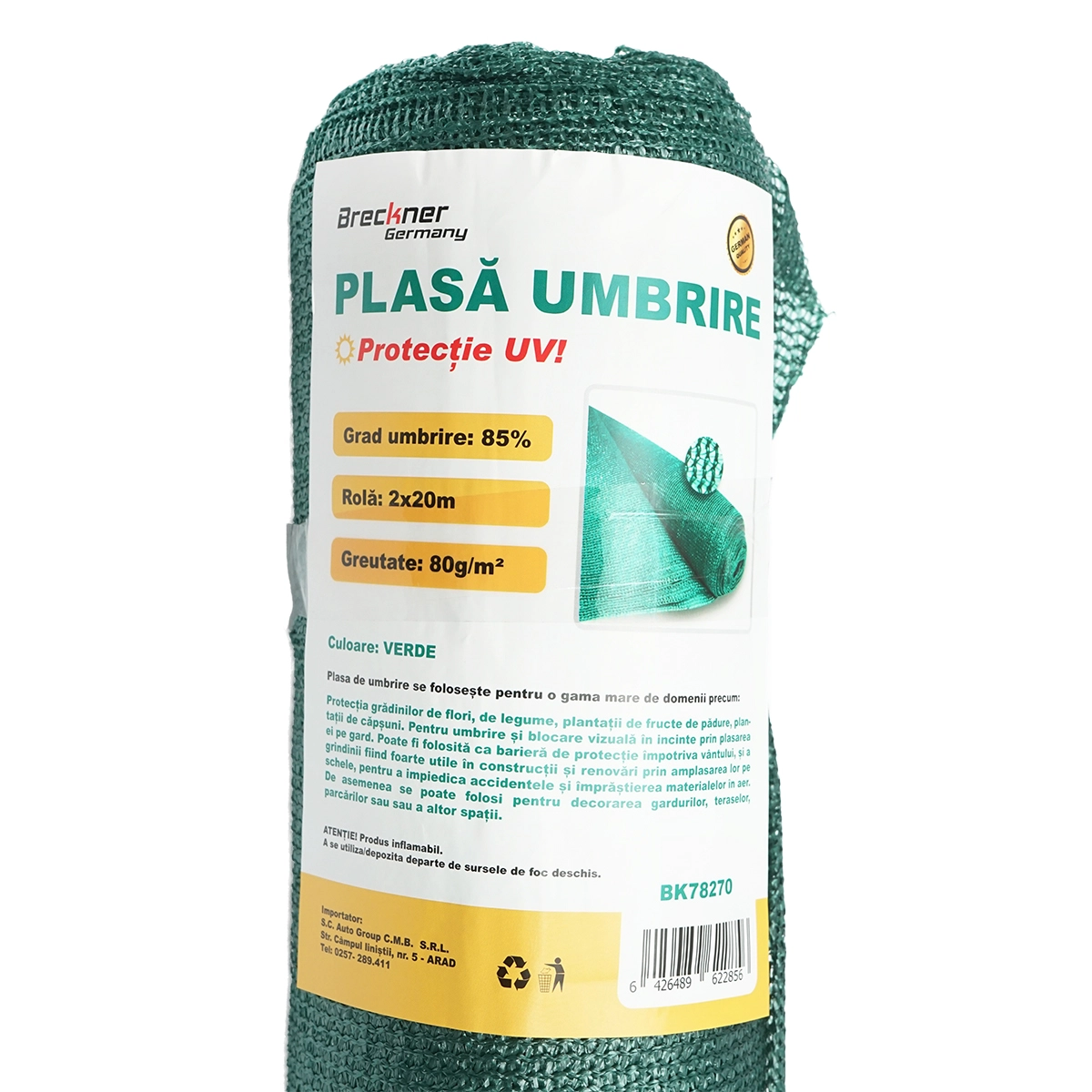 Plasa umbrire 85% latime 2M si lungime 20M verde din polietilena cu protectie UV [2]