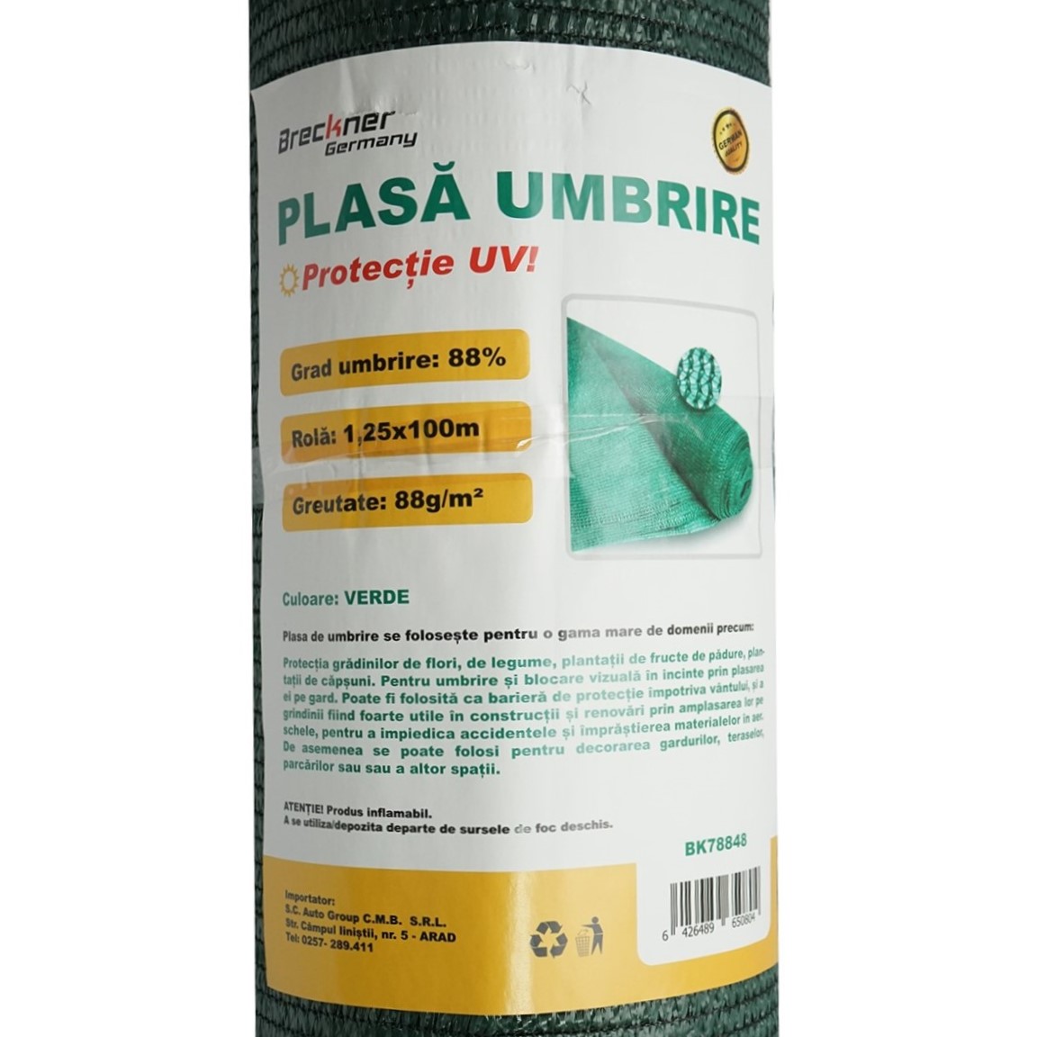 Plasa umbrire 88% latime 1.25M si lungime 100M verde din polietilena cu protectie UV [2]