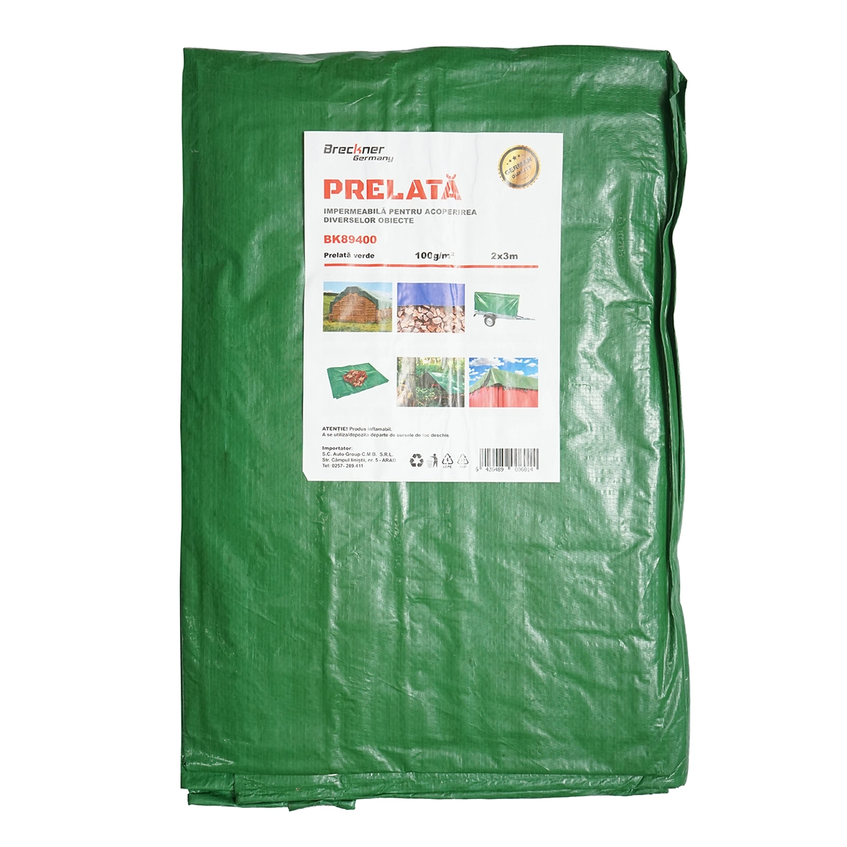 Prelate si accesorii - Prelata cu ochiuri de prindere 100g/m2 verde 2x3m Breckner Germany