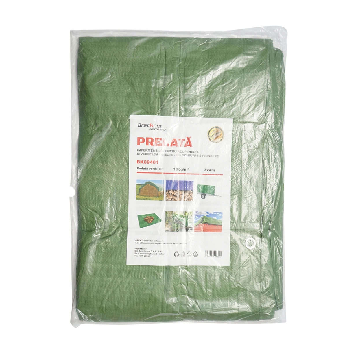 Prelate si accesorii - Prelata cu ochiuri de prindere 100g/m2 verde 3x4m Breckner Germany
