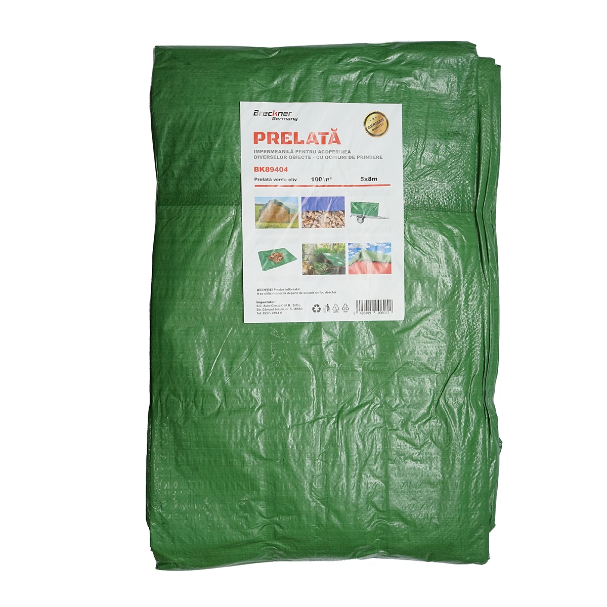 Prelate si accesorii - Prelata cu ochiuri de prindere 100g/m2 verde 5x8m Breckner Germany