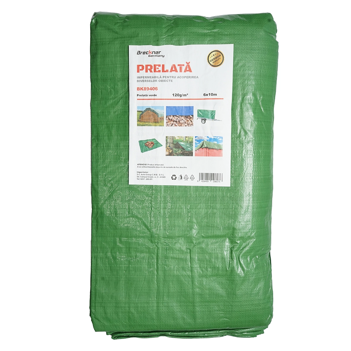 Prelate si accesorii - Prelata cu ochiuri de prindere 120g/m2 verde 6x10m Breckner Germany
