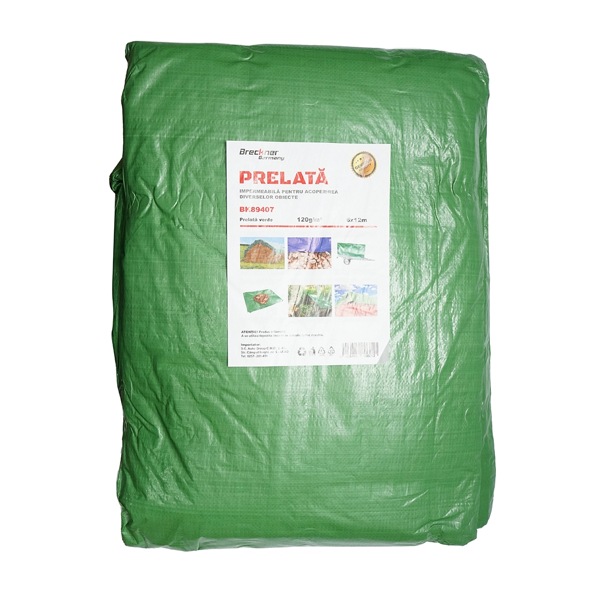 Prelate si accesorii - Prelata cu ochiuri de prindere 120g/m2 verde 6x12m Breckner Germany