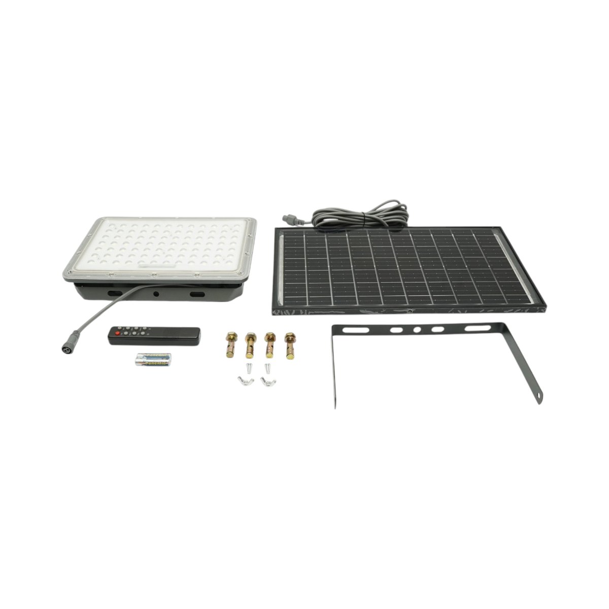 Proiector LED 300W, 6500K, cu panou solar bifacial 30W, baterie LiFePO4 15000mAh si telecomanda, IP66 Breckner Germany [1]