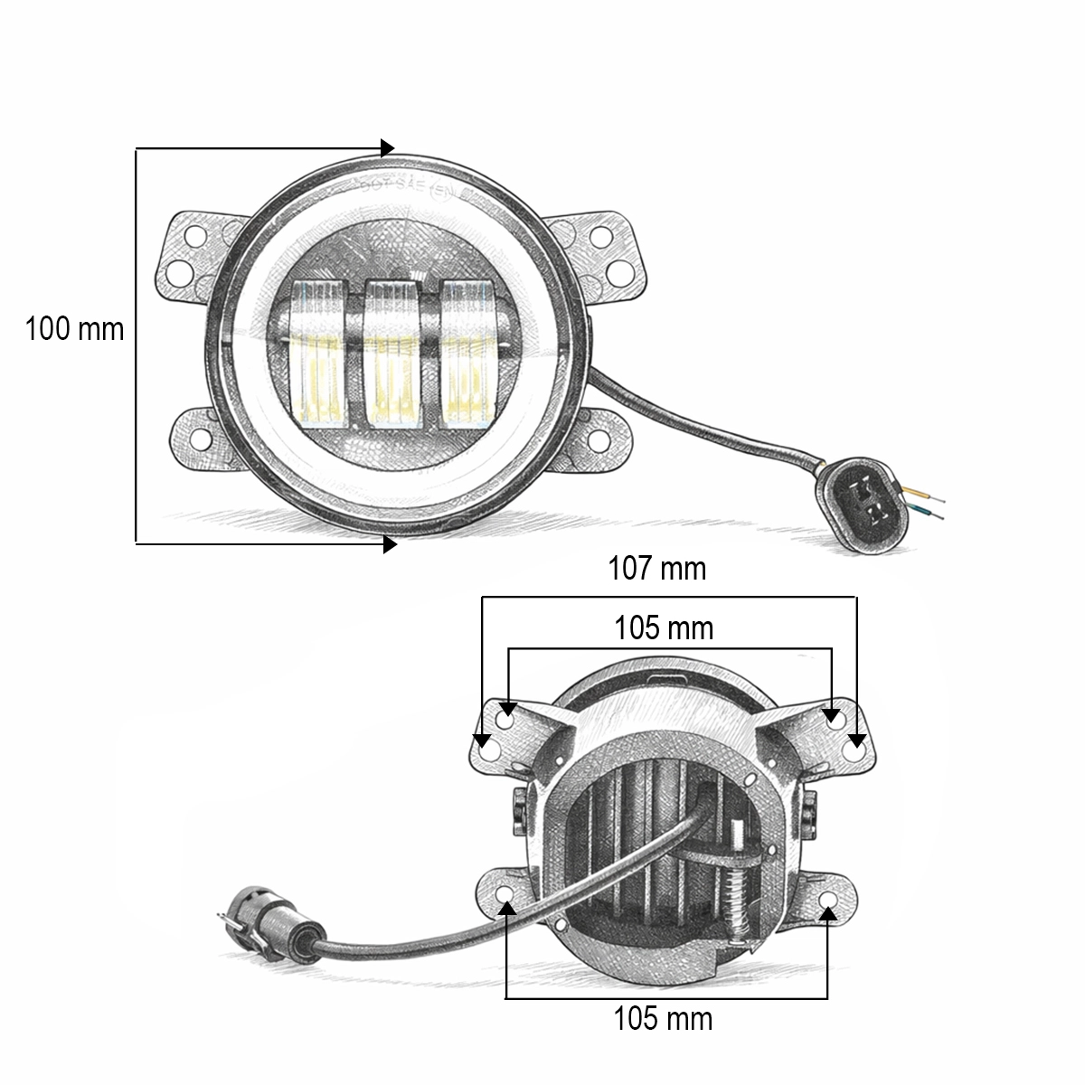 Set 2 proiectoare ceata LED cu DRL Angel Eyes 10-60V 30W, 3 functii alb/galben, lumina de zi, ceata si semnalizare Breckner Germany [6]