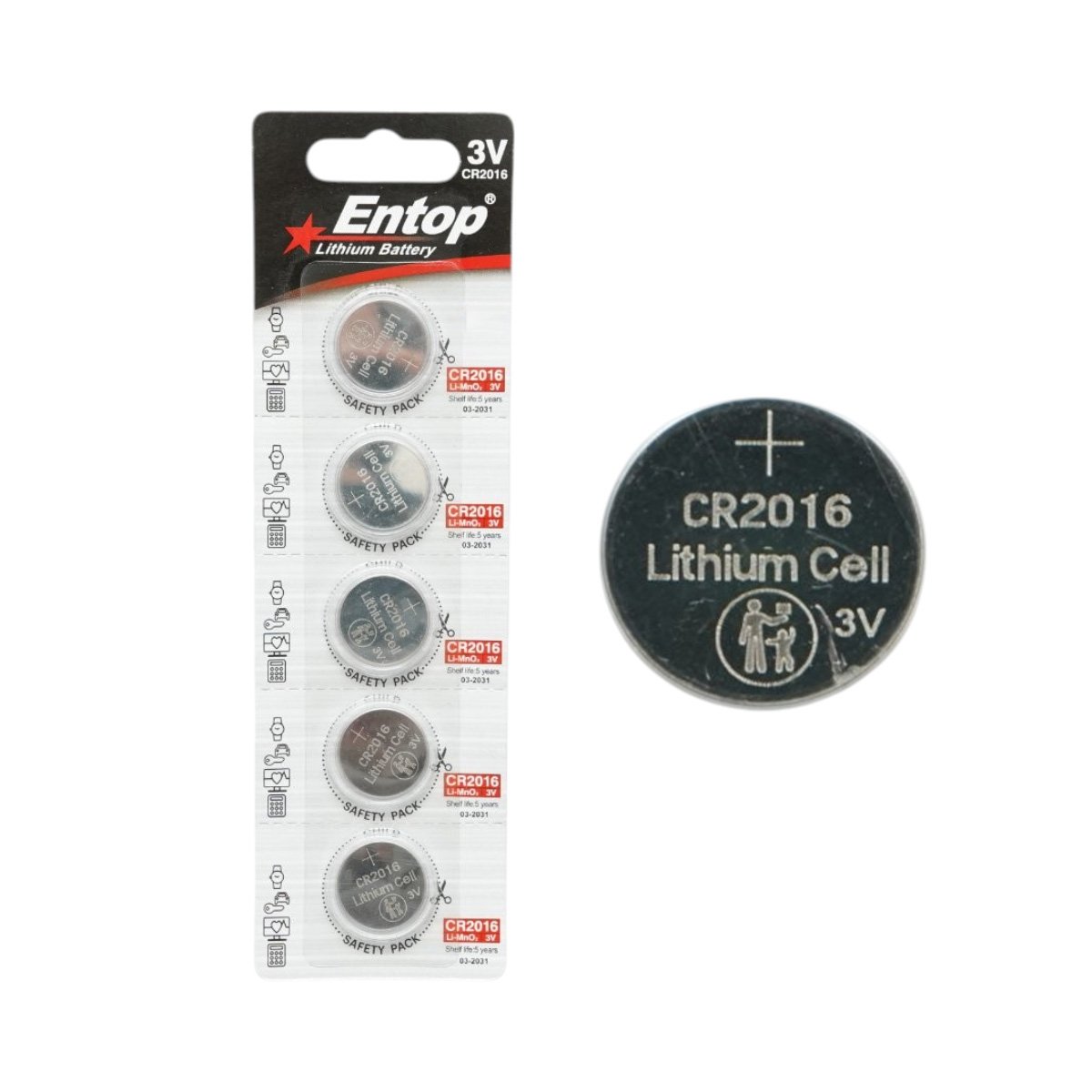 Baterii si acumulatori - Set 5 baterii litiu CR2016 3V 70mAh Entop