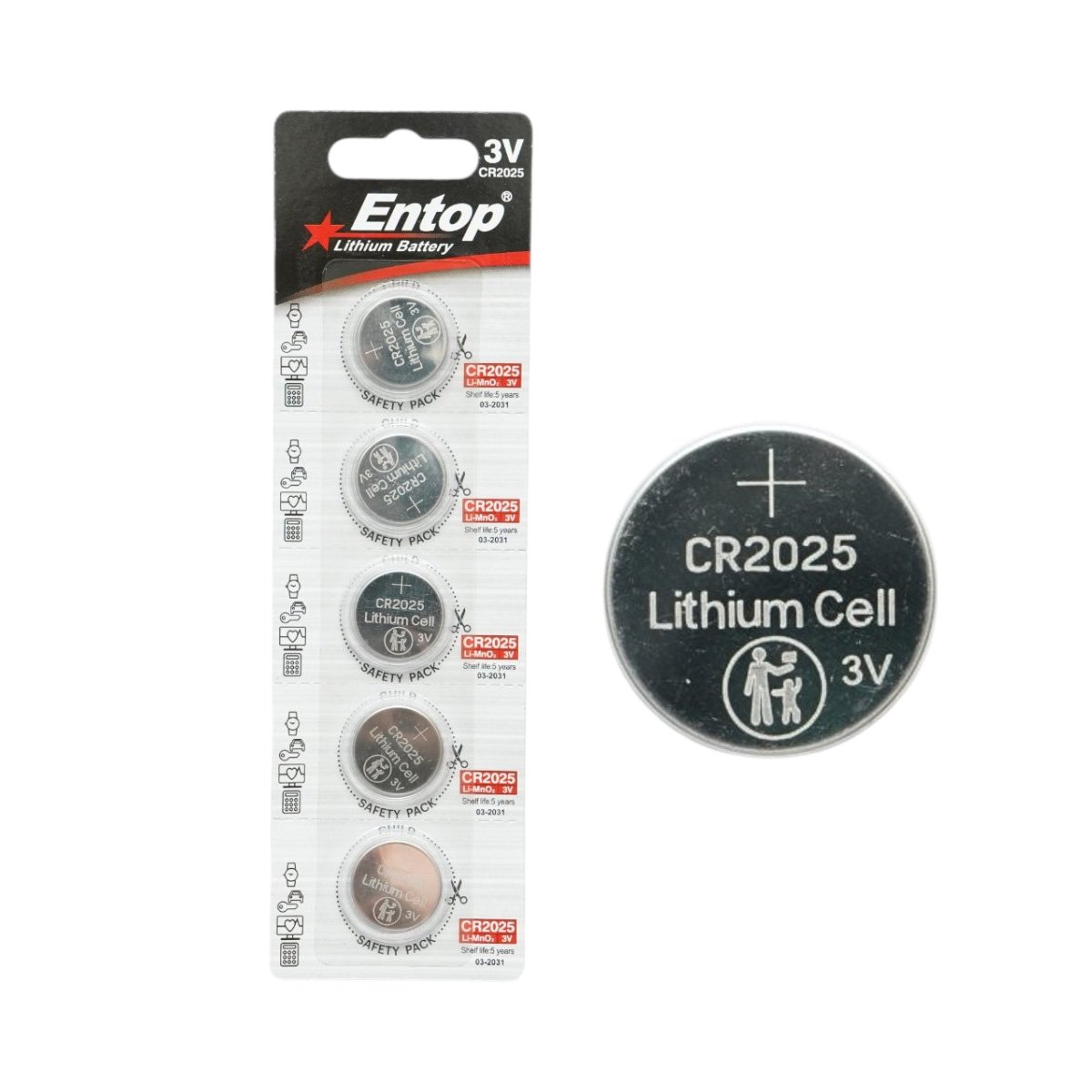 Baterii si acumulatori - Set 5 baterii litiu CR2025 3V 150mAh Entop