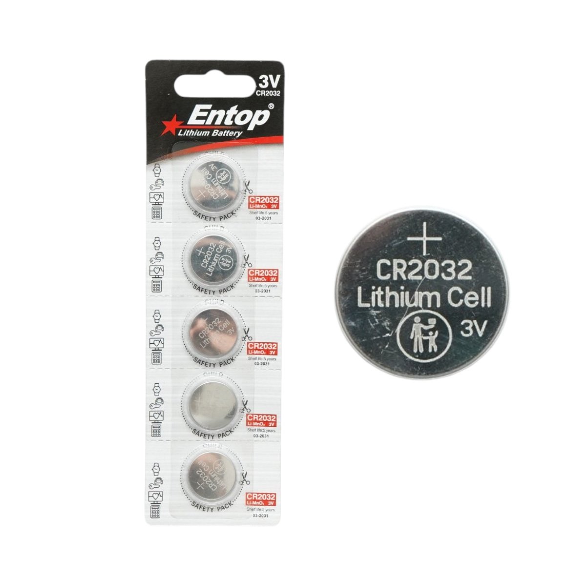 Baterii si acumulatori - Set 5 baterii litiu CR2032 3V 230mAh Entop