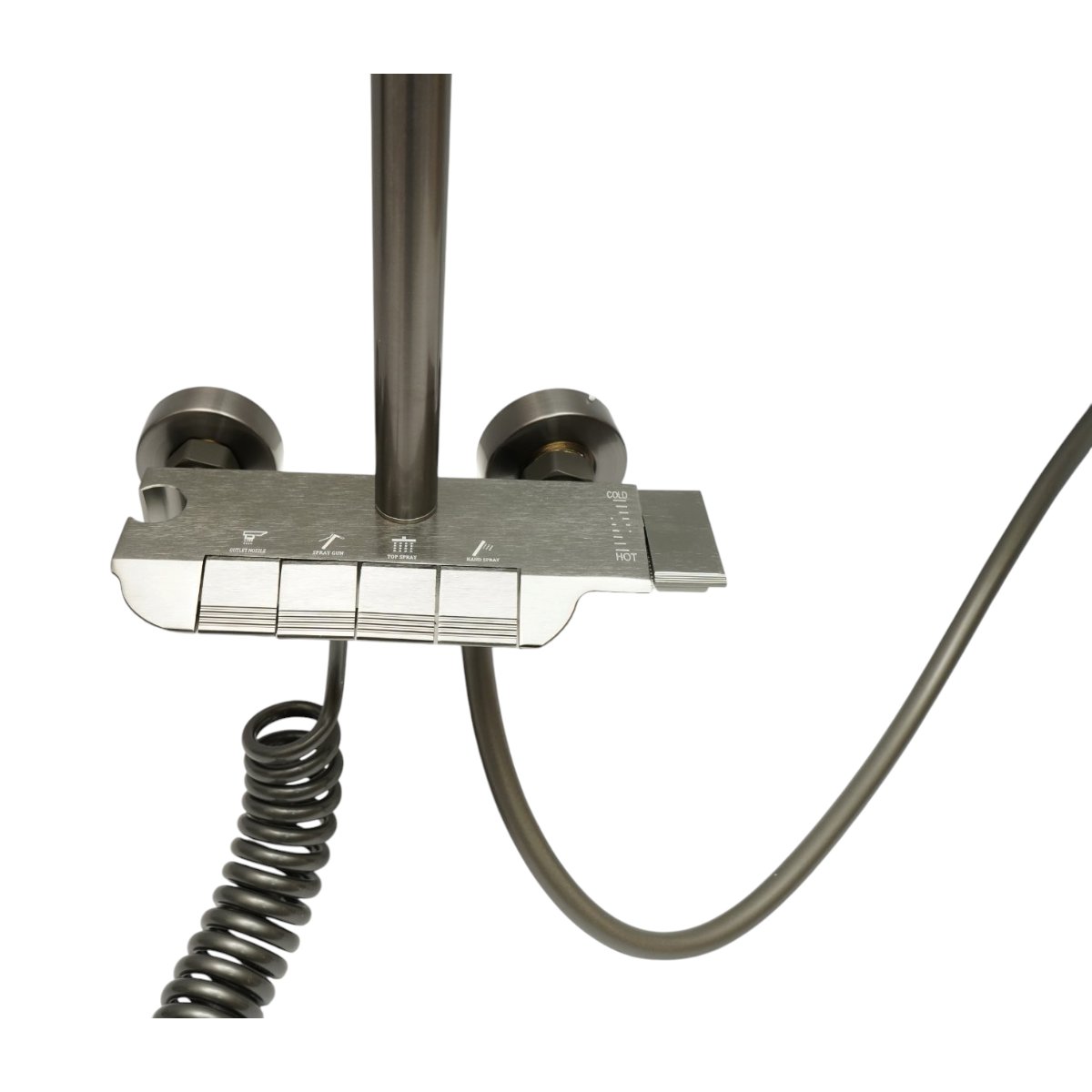 Set dus multifunctional cu termostat, 4 functii de curgere a apei, pipa cada, dus dreptunghiular tip ploaie, para de dus, dus bideu, grafit mat, aluminiu [3]