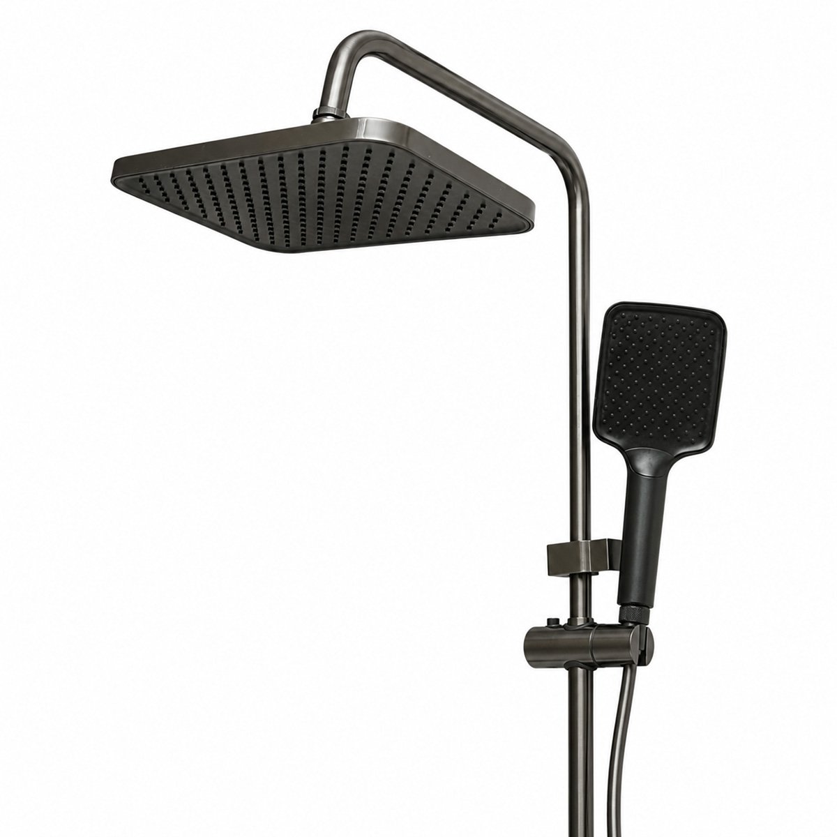 Set dus multifunctional cu termostat, 4 functii de curgere a apei, pipa cada, dus dreptunghiular tip ploaie, para de dus, dus bideu, grafit mat, aluminiu [2]