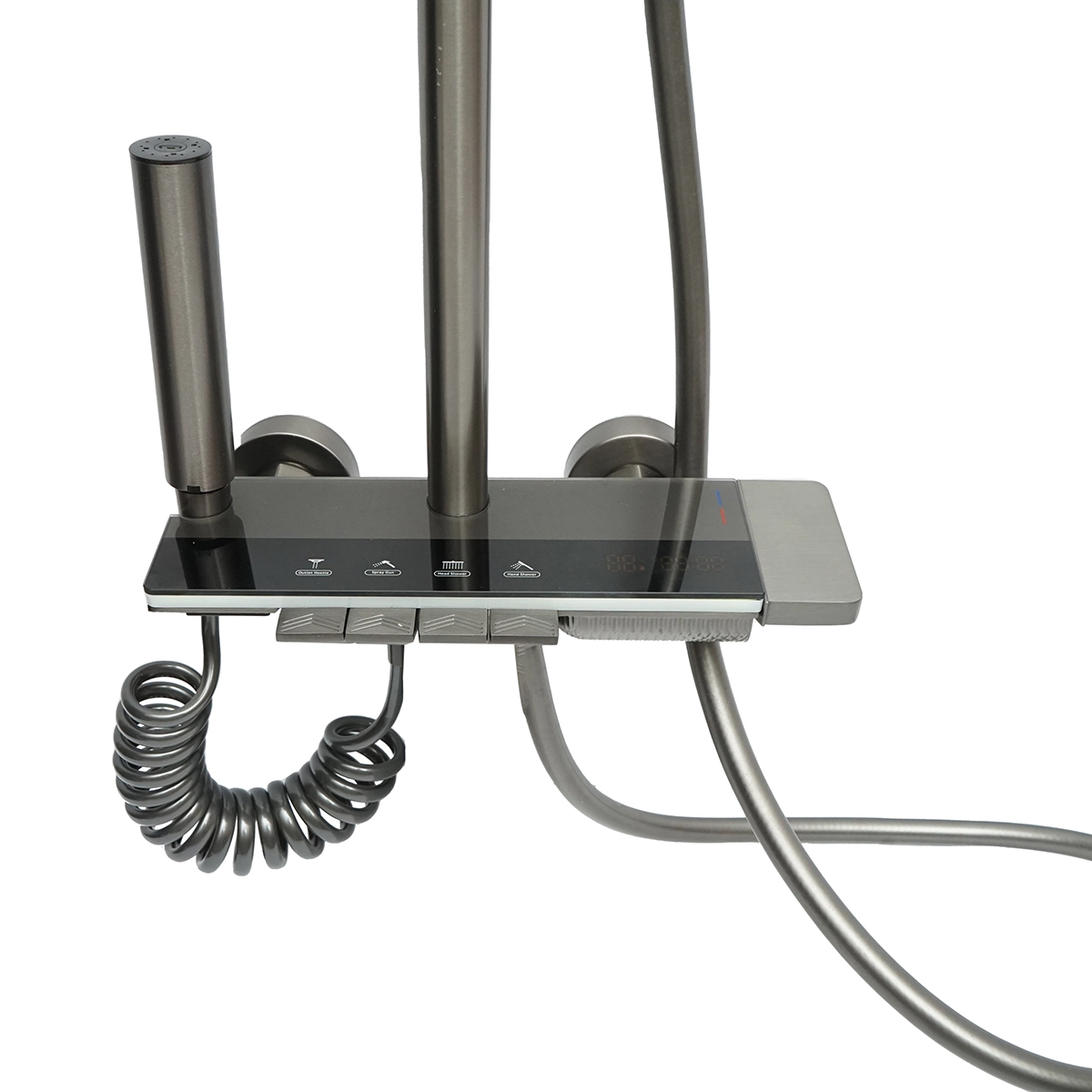 Set dus multifunctional cu termostat, afisaj digital temperatura apa, 4 functii de curgere a apei, pipa cada, dus dreptunghiular, dus de mana, dus bideu, gri [2]