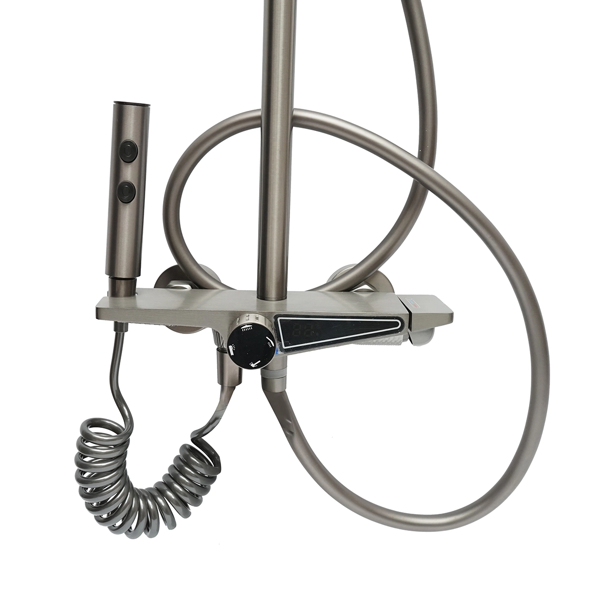 Set dus multifunctional cu termostat, afisaj digital temperatura apa, 4 functii de curgere a apei, pipa cada, dus dreptunghiular, dus de mana, dus bideu, gri [4]