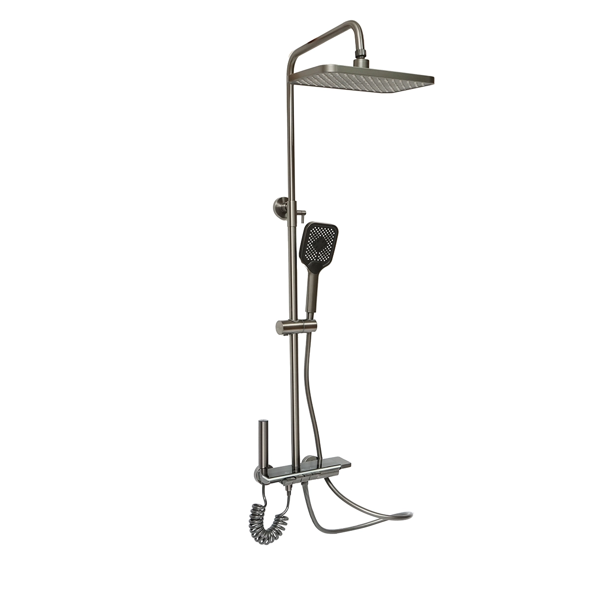 Seturi si accesorii dus - Set dus multifunctional cu termostat, afisaj digital temperatura apa, 4 functii de curgere a apei, pipa cada, dus dreptunghiular, dus de mana, dus bideu, gri