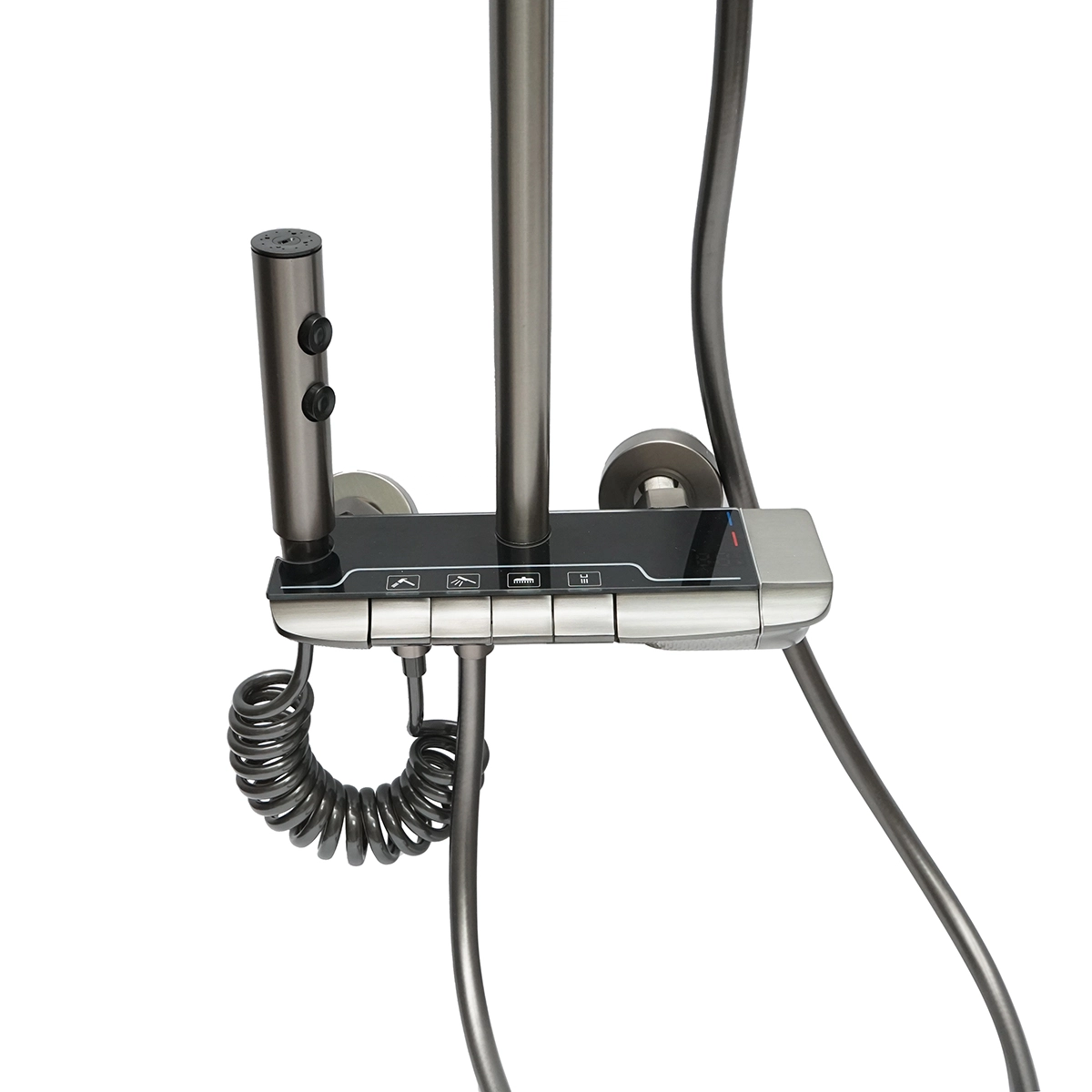 Set dus multifunctional cu termostat, afisaj digital temperatura apa, 4 functii de curgere a apei, pipa cada, dus dreptunghiular, dus de mana, dus bideu, gri [4]