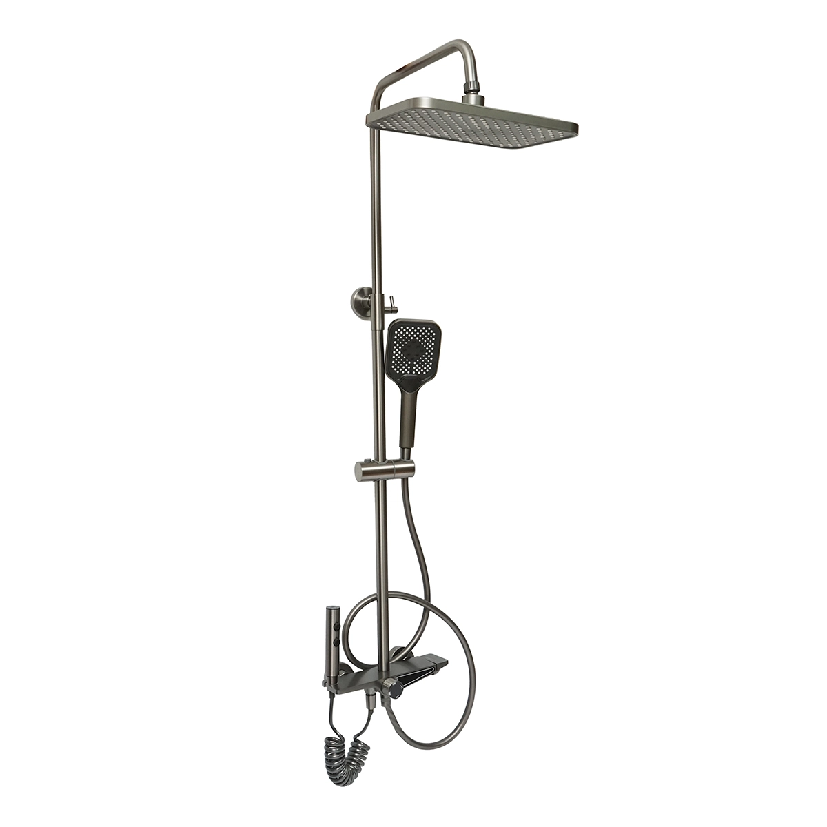 Seturi si accesorii dus - Set dus multifunctional cu termostat, afisaj digital temperatura apa, 4 functii de curgere a apei, pipa cada, dus dreptunghiular, dus de mana, dus bideu, gri