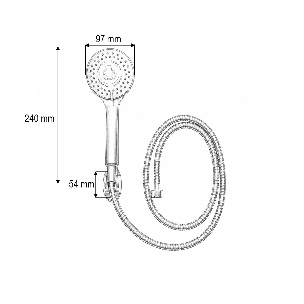 Set para dus cu furtun zincat 1.5m, suport perete, 5 functii, crom lucios, plastic 97x240mm [2]