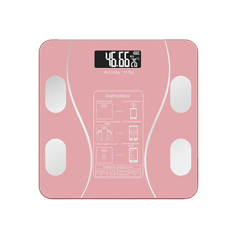 Cantar Electronic Inteligent De Baie Cu Aplicatie Smart, Corporal, Ecran Digital Iluminat, Termometru, Suporta Maxim 180 Kg, 26 x 26 cm, Baterii, Roz [1]