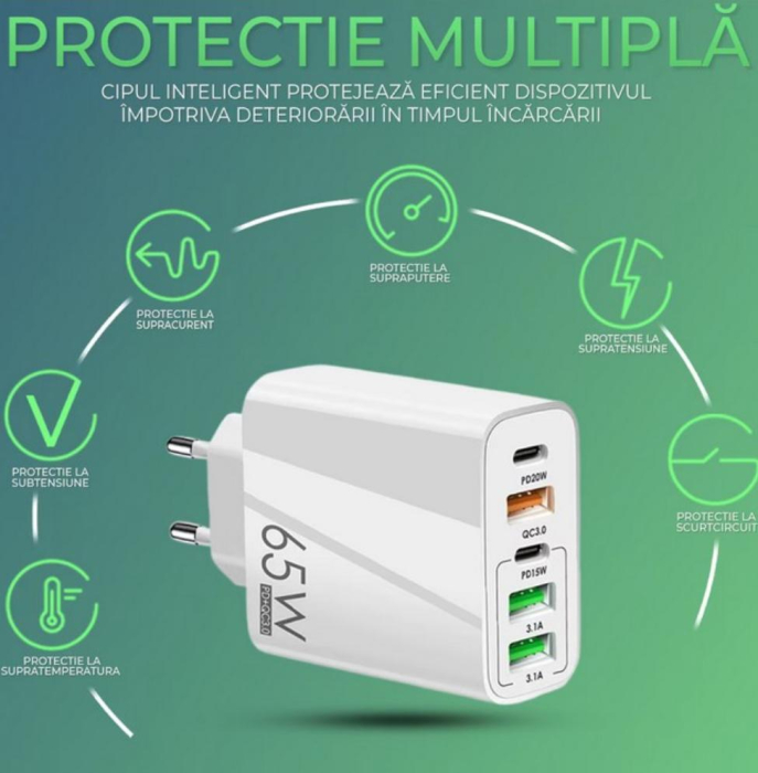 Incarcator Retea, 5 Porturi, 65W Fast Charge [5]