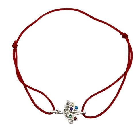 Bratari - Bratara Snur Reglabil, Argint 925, Pom cu Pietre Colorate, 0.7 g, 2 cm x 1.2 cm