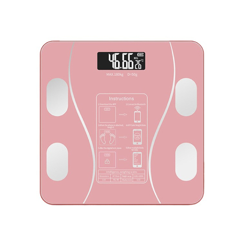 Cantare electronice - Cantar Electronic Inteligent De Baie Cu Aplicatie Smart, Corporal, Ecran Digital Iluminat, Termometru, Suporta Maxim 180 Kg, 26 x 26 cm, Baterii, Roz