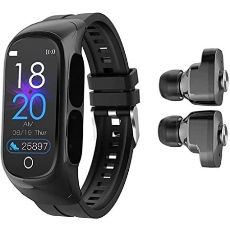 Smartwatch - Ceas Smartwatch 2 in 1, cu Casti Bluetooth, N8 TWS, Plug in Lateral, Afisaj 1.47 inch, Rezolutie 172*320, Negru