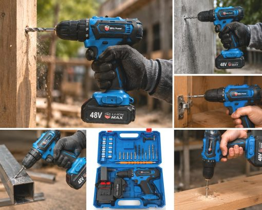 Bormașină cu Acumulator 48V Blitz Power, 2 Acumulatori, Set 16 Piese, Mandrină Rapidă, Valiză de Transport [2]